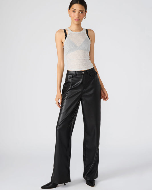 GERALDINE Black Faux Leather Straight-Leg Women's Pants Steve Madden BLACK