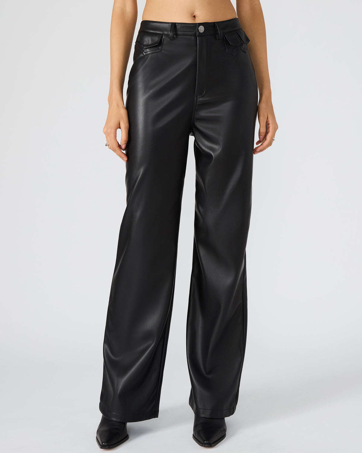 GERALDINE Black Faux Leather Straight-Leg Women's Pants Steve Madden BLACK