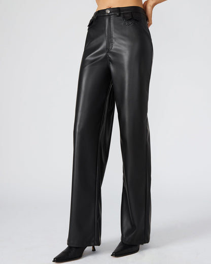 GERALDINE Black Faux Leather Straight-Leg Women's Pants Steve Madden BLACK
