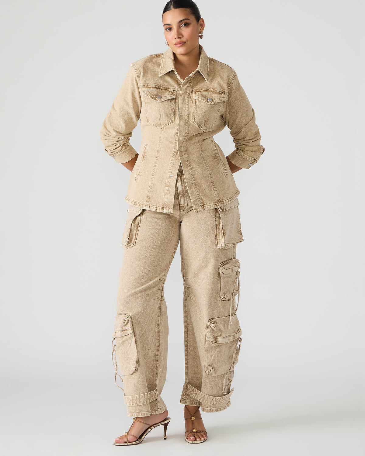 DUO Cafe Au Lait Women's Utility Cargo Pants Steve Madden CAFE AU LAIT