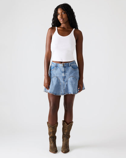 MELANY Forever Blue Denim Pleated Mini Women's Skirt Steve Madden FOREVER BLUE