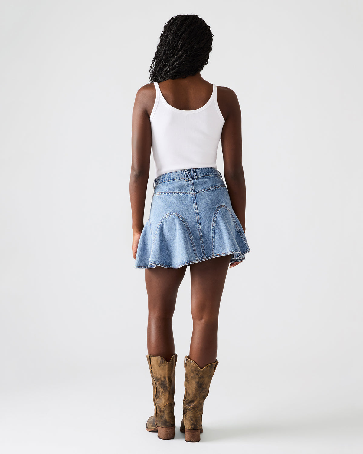 MELANY Forever Blue Denim Pleated Mini Women's Skirt Steve Madden FOREVER BLUE