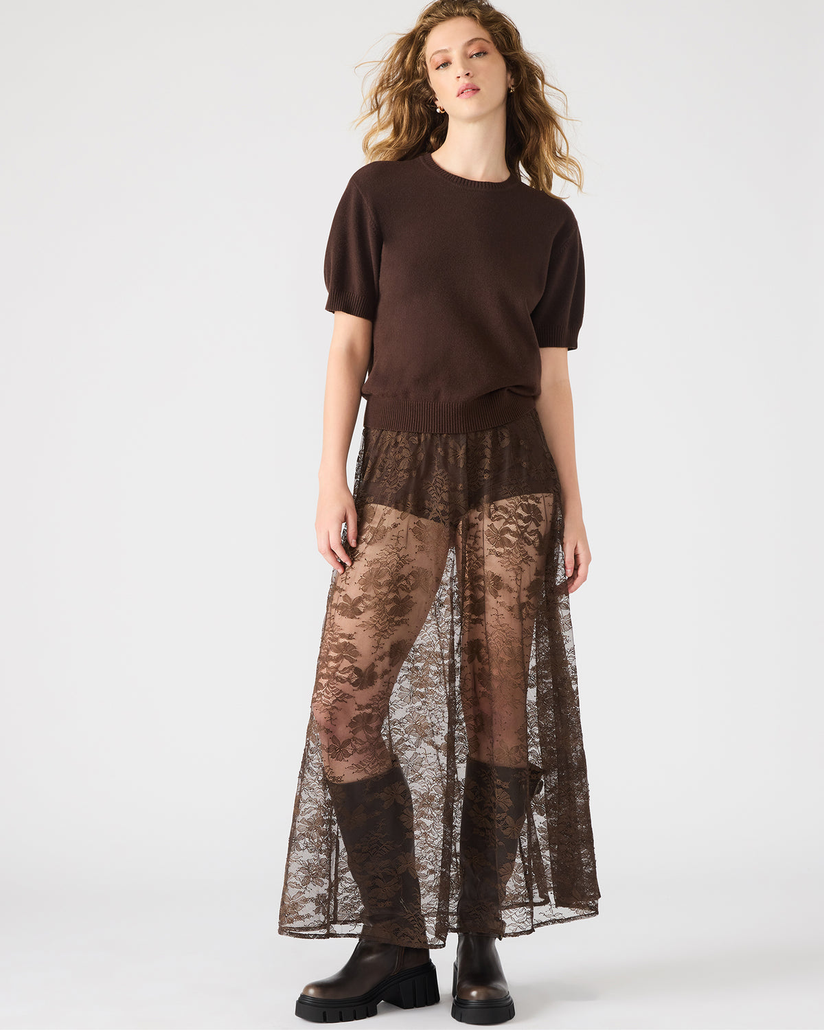 GISELA Dark Espresso Lace Mesh Maxi Women's Skirt Steve Madden DARK ESPRESSO