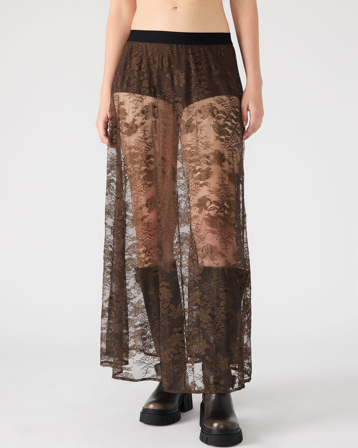 GISELA Dark Espresso Lace Mesh Maxi Women's Skirt Steve Madden DARK ESPRESSO