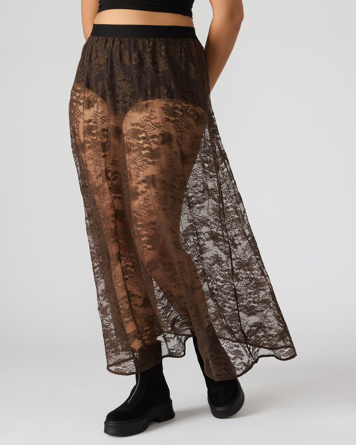 GISELA Dark Espresso Lace Mesh Maxi Women's Skirt Steve Madden DARK ESPRESSO