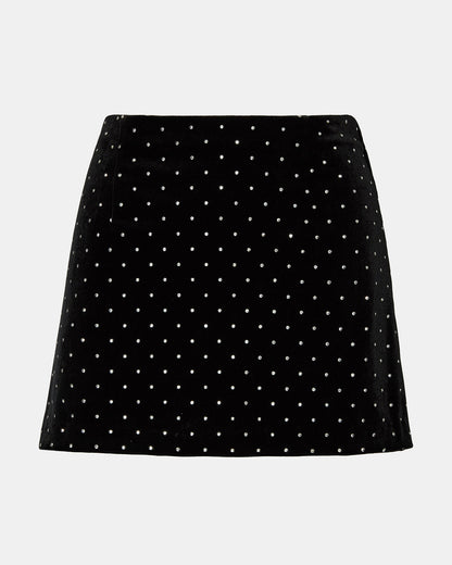CINDI Black Studded Velvet Rhinestone Embellished Women's Skirt Steve Madden BLACK