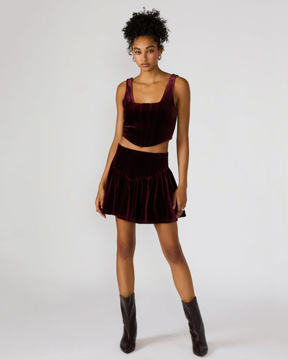 JAYLA Wine Flowy Velvet Women's Mini Skirt Steve Madden WINE