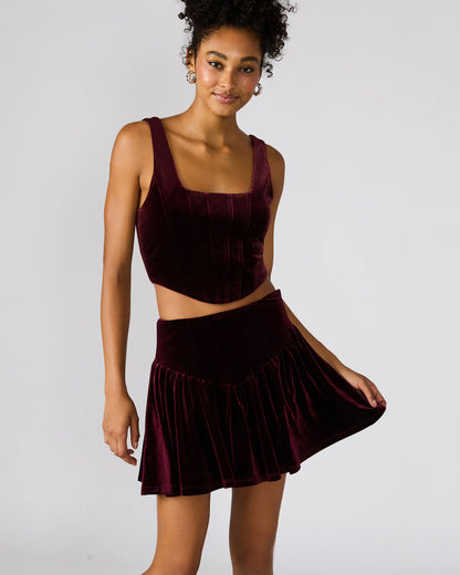 JAYLA Wine Flowy Velvet Women's Mini Skirt Steve Madden WINE