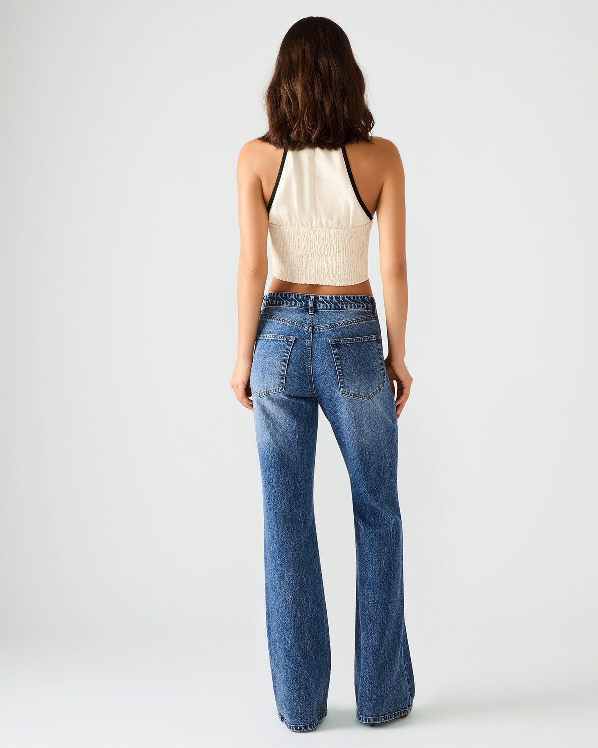 IRYS Dark Navy High-Rise Flare Gold Detail Buttons Women's Jean Steve Madden DARK NAVY