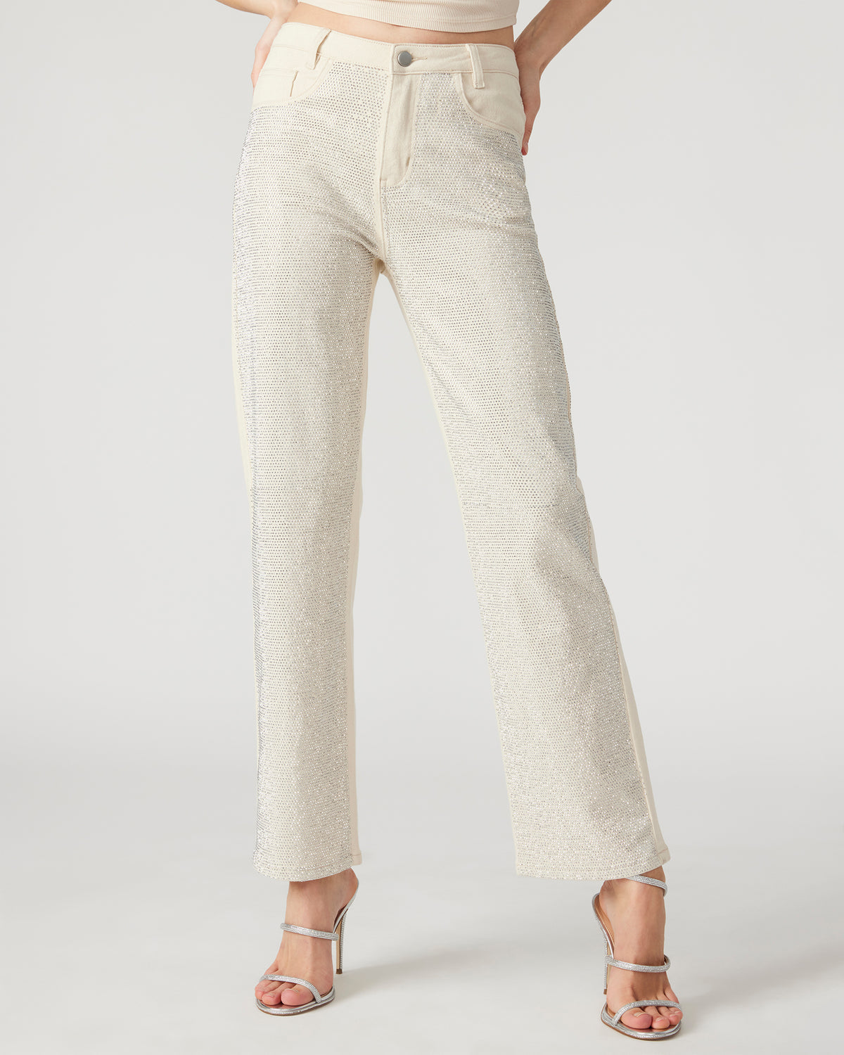 JESSE White Women's Rhinestone Studded Jeans Steve Madden WHITE/DENIM