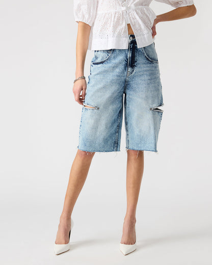 LANGE Denim Women's Side Slit Barrel Shorts Steve Madden BABY BLUE MULTI