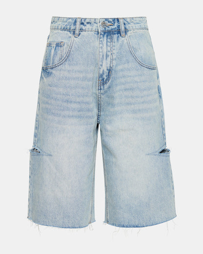 LANGE Denim Women's Side Slit Barrel Shorts Steve Madden BABY BLUE MULTI