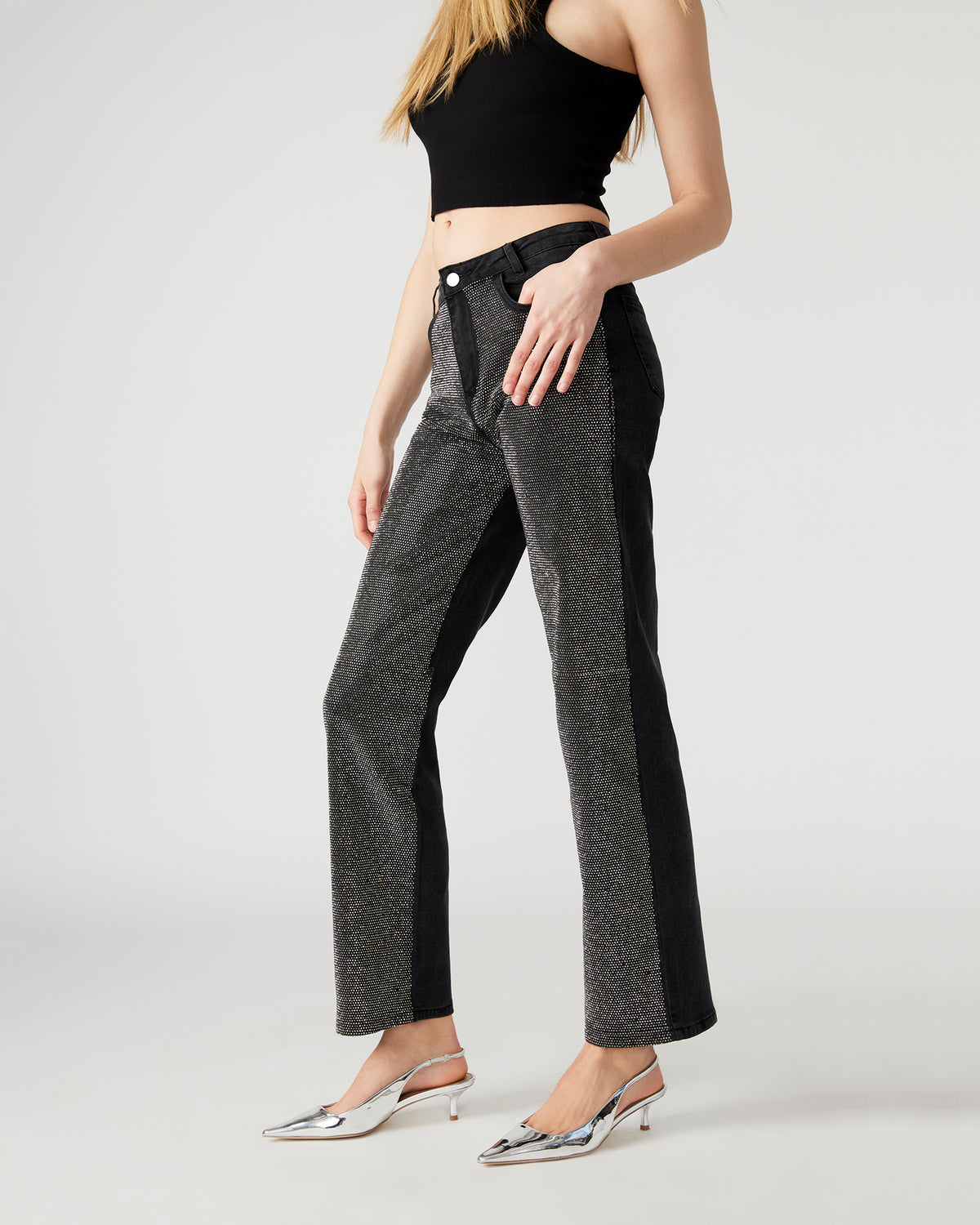 JESSE Black Women's Rhinestone Studded Jeans Steve Madden BLACK DENIM