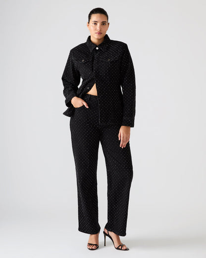 AVALINE Crystal Black Straight-Leg Rhinestone Embellished Denim Women's Jeans Steve Madden BLACK