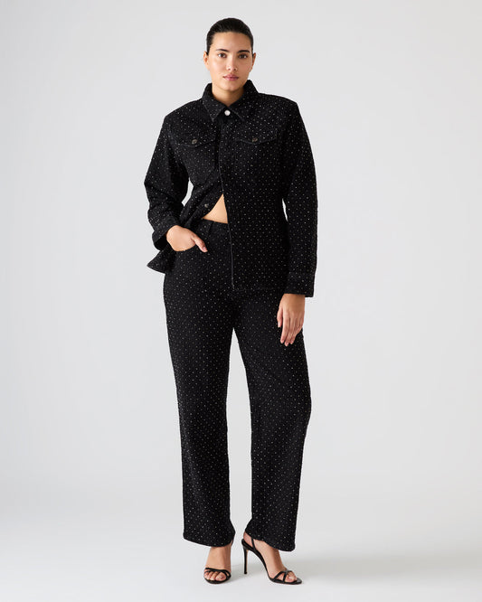 AVALINE Crystal Black Straight-Leg Rhinestone Embellished Denim Women's Jeans Steve Madden BLACK