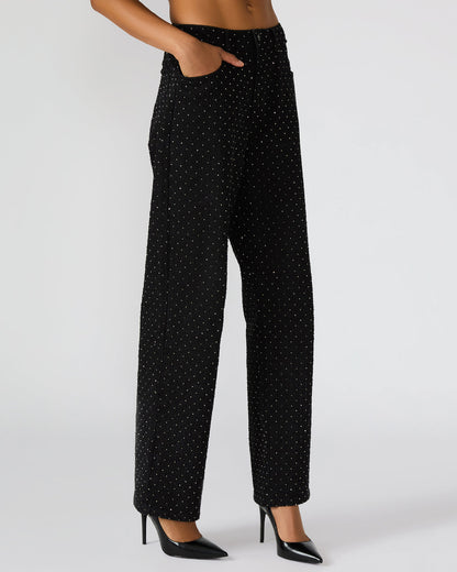 AVALINE Crystal Black Straight-Leg Rhinestone Embellished Denim Women's Jeans Steve Madden BLACK