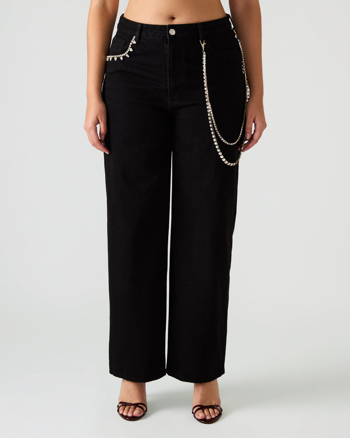 SWIFT Black Wide-Leg Denim Chain Women's Jean Steve Madden BLACK