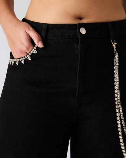 SWIFT Black Wide-Leg Denim Chain Women's Jean Steve Madden BLACK