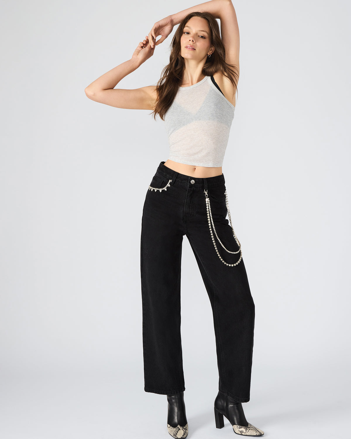 SWIFT Black Wide-Leg Denim Chain Women's Jean Steve Madden BLACK