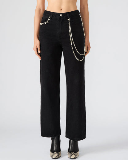 SWIFT Black Wide-Leg Denim Chain Women's Jean Steve Madden BLACK