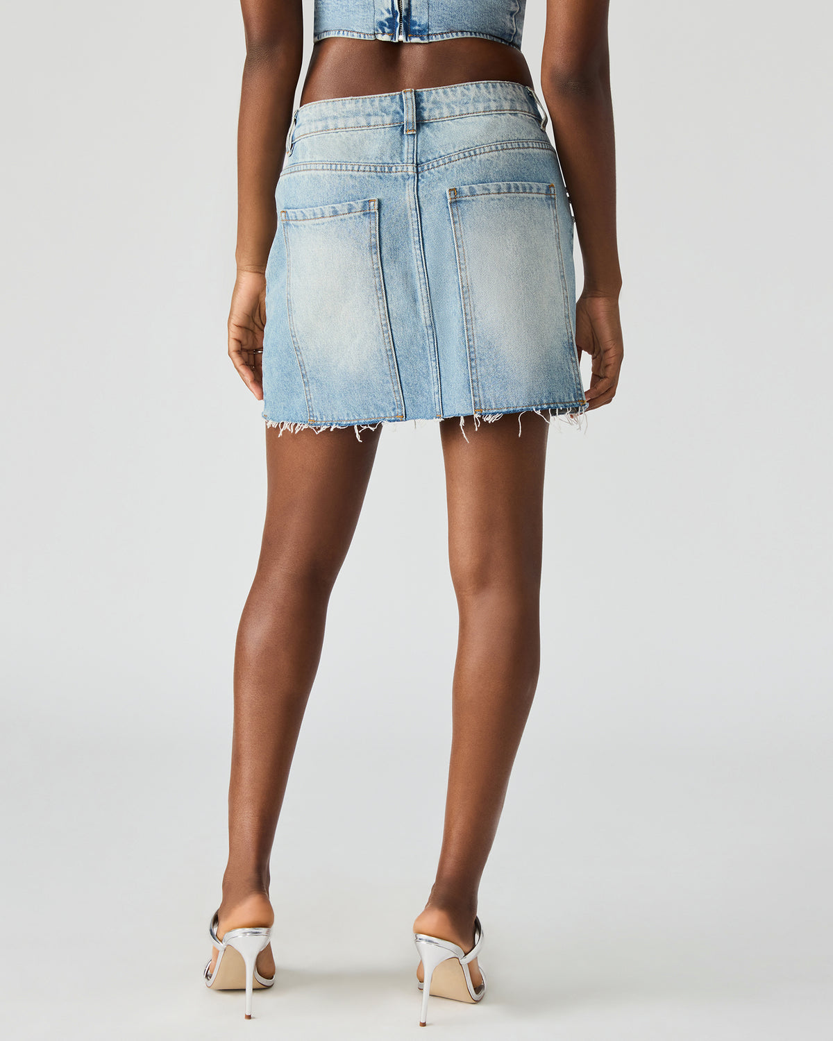 ERAS Denim Rhinestone Embellished Matching Set Mini Women's Skirt Steve Madden DENIM FABRIC