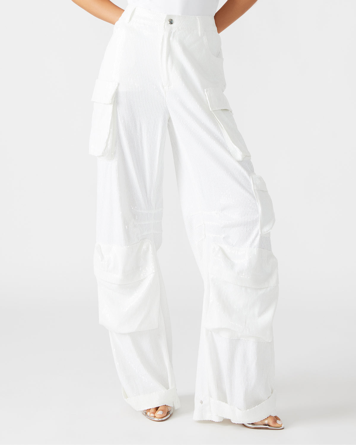 DUO White Sequin Women's Utility Cargo Pants Steve Madden WHITE
