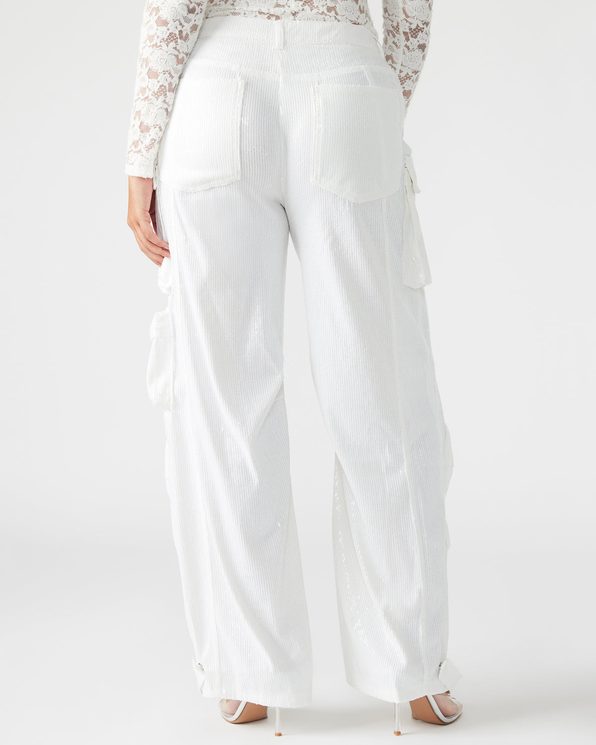 DUO White Sequin Women's Utility Cargo Pants Steve Madden WHITE