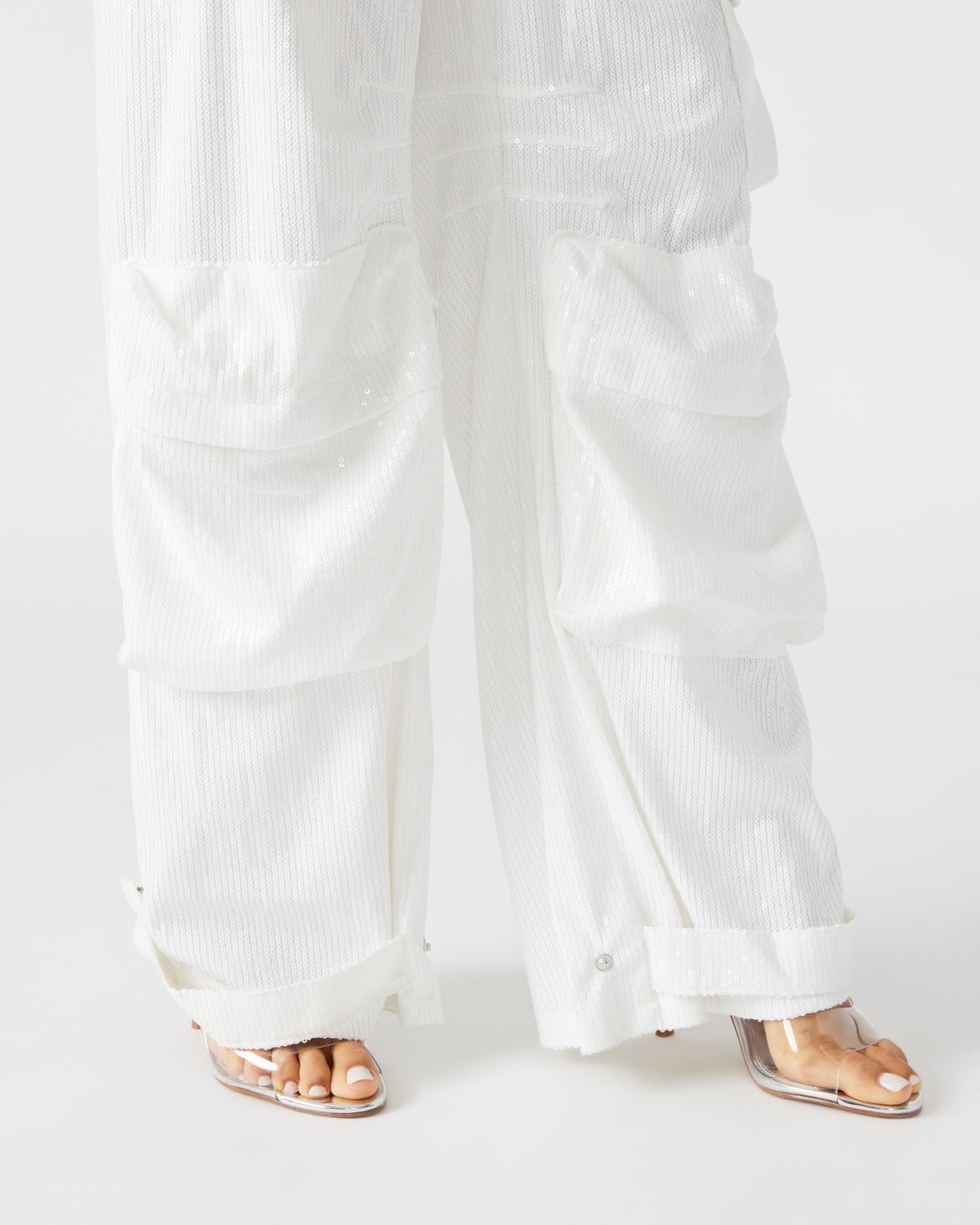 DUO White Sequin Women's Utility Cargo Pants Steve Madden WHITE