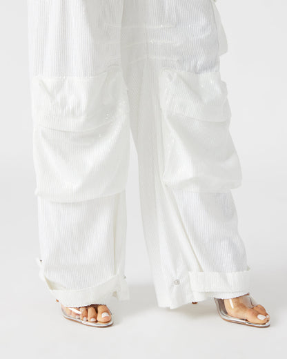 DUO White Sequin Women's Utility Cargo Pants Steve Madden WHITE