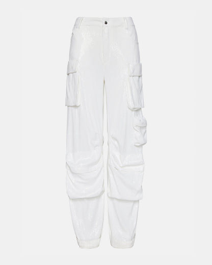 DUO White Sequin Women's Utility Cargo Pants Steve Madden WHITE