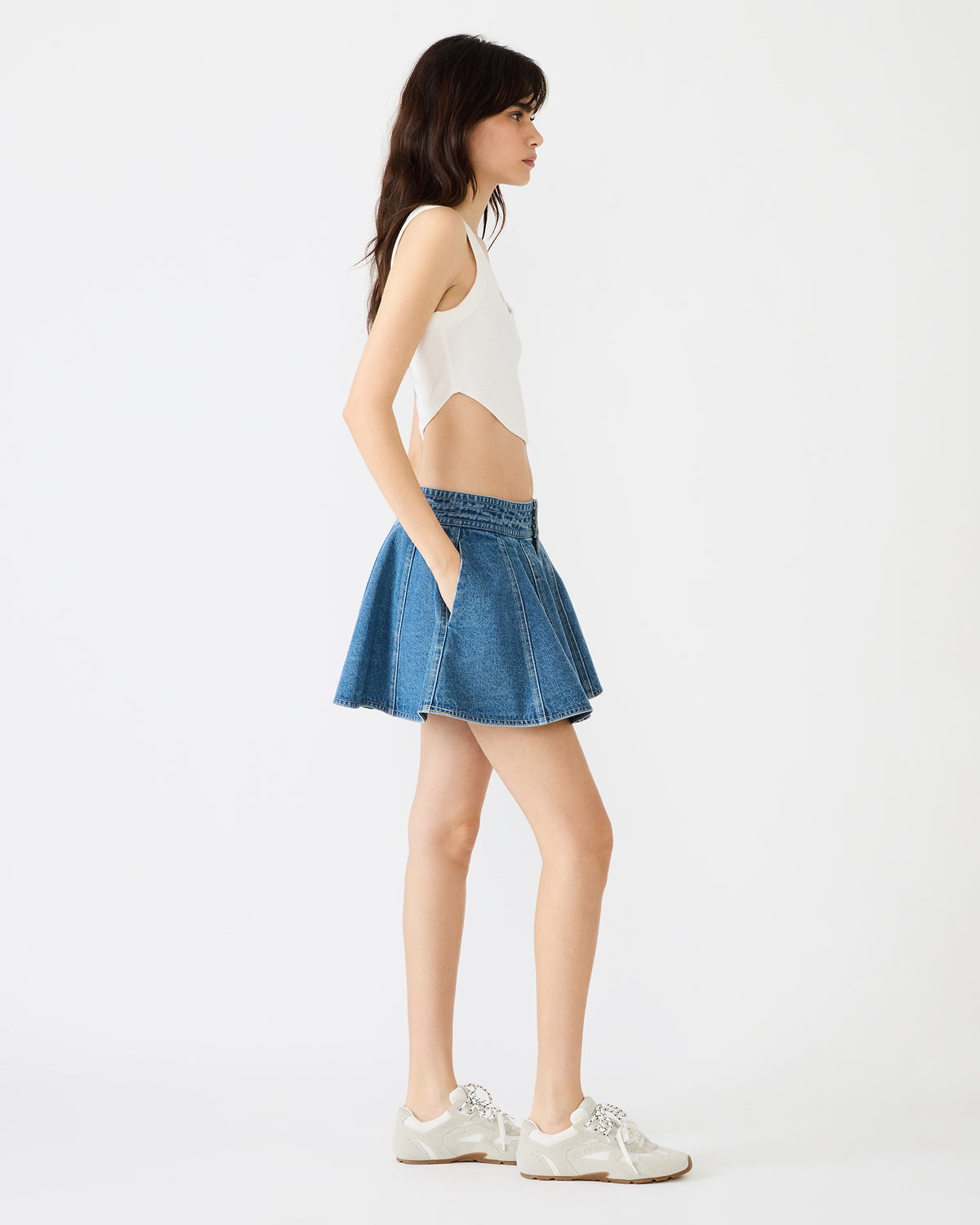 LILLIANY Aruba Blue Pleated Denim Mini Women's Skirt Steve Madden ARUBA BLUE