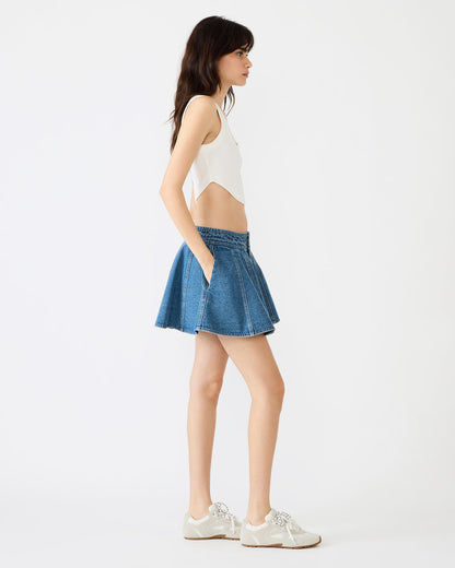 LILLIANY Aruba Blue Pleated Denim Mini Women's Skirt Steve Madden ARUBA BLUE