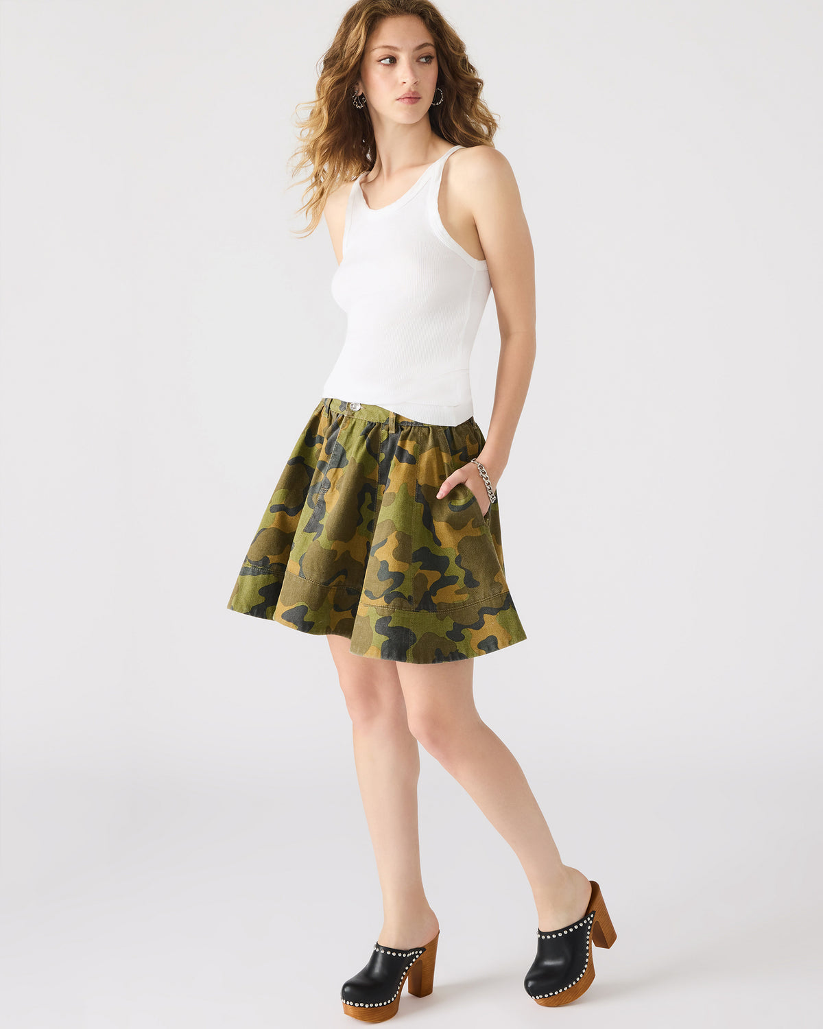 SLOAN Camouflage Mini Denim A-Line Women's Skirt Steve Madden EVERGLADE