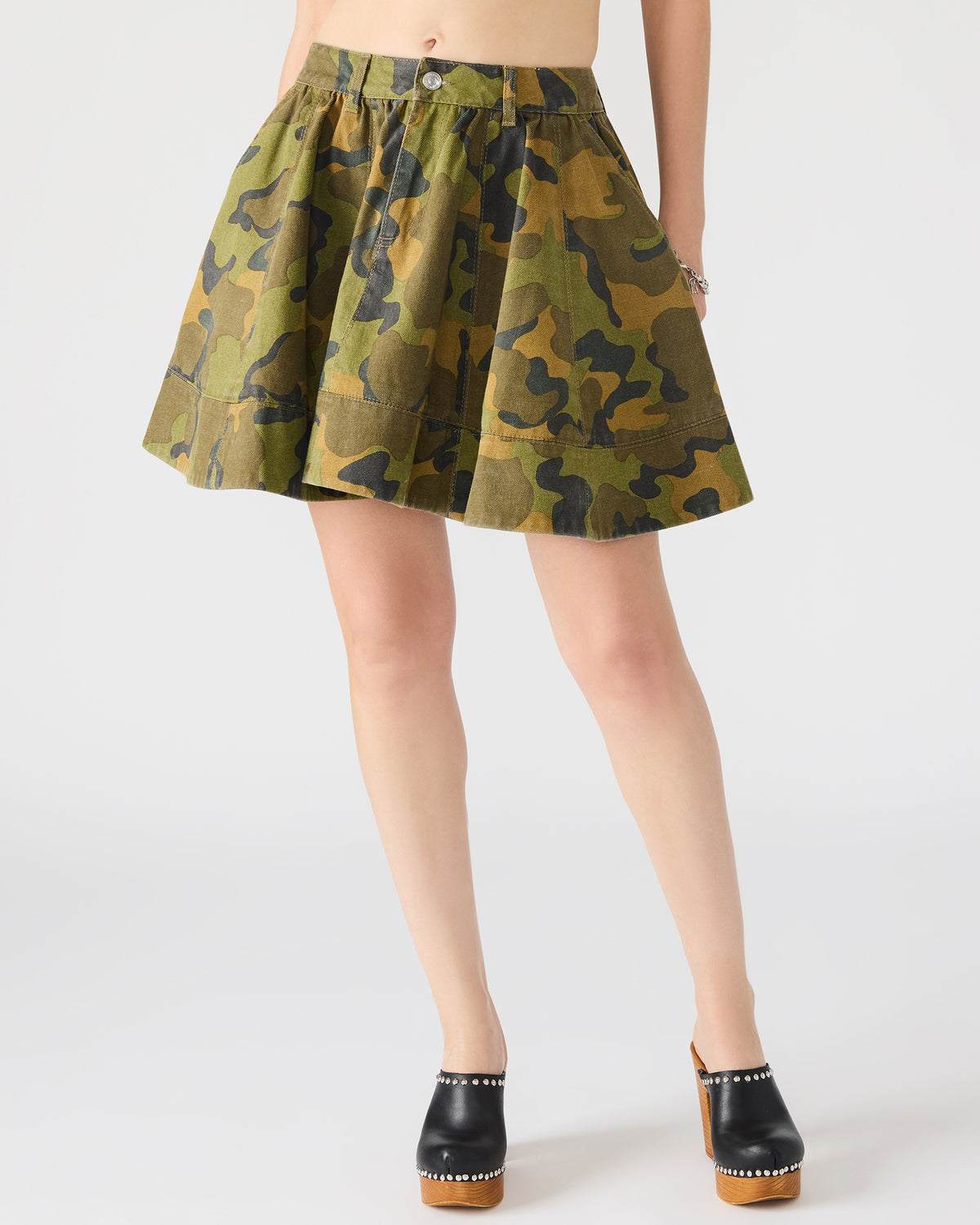SLOAN Camouflage Mini Denim A-Line Women's Skirt Steve Madden EVERGLADE