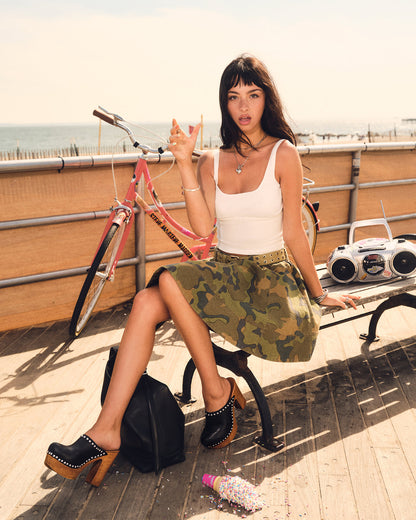 SLOAN Camouflage Mini Denim A-Line Women's Skirt Steve Madden EVERGLADE