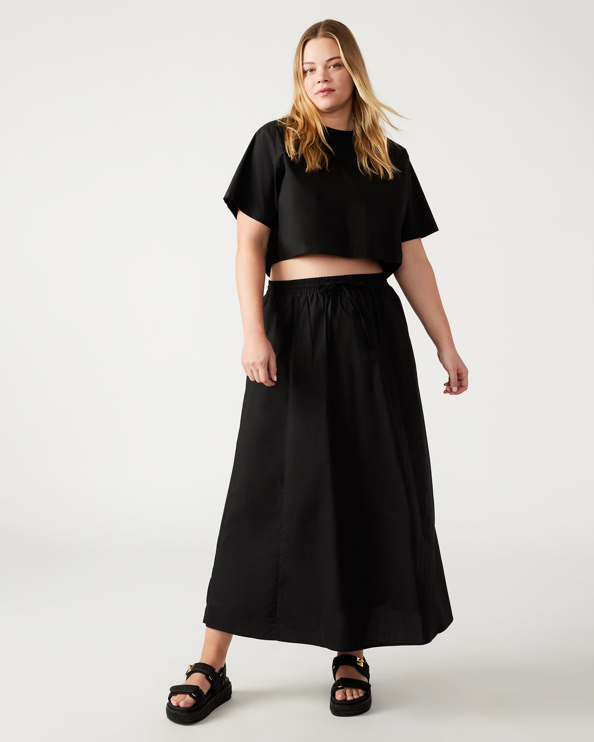 SUNNY Skirt Black | Women's A-Line Maxi Skirt Steve Madden BLACK