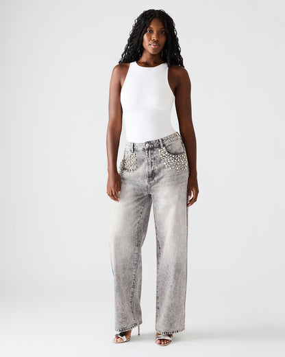 ERAS Fog Rhinestone Embellised Straight-Leg Denim Women's Jeans Steve Madden FOG