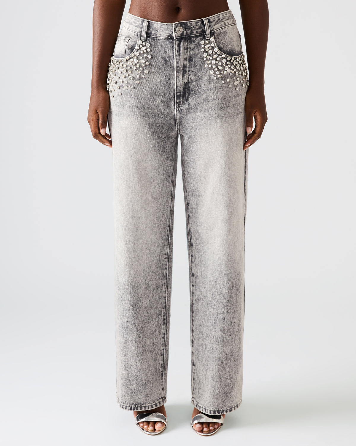 ERAS Fog Rhinestone Embellised Straight-Leg Denim Women's Jeans Steve Madden FOG