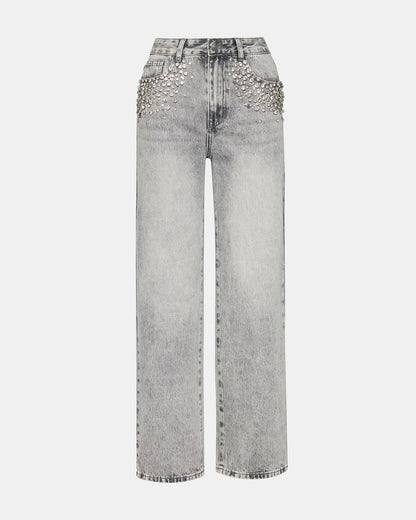 ERAS Fog Rhinestone Embellised Straight-Leg Denim Women's Jeans Steve Madden FOG