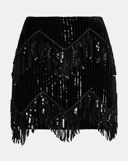 CINDI Sequin Black Fringe Embellished Women's Skirt Steve Madden BLACK