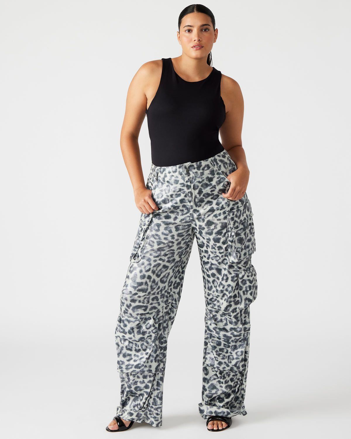 DUO Leopard Sequin Women's Utility Cargo Pants Steve Madden BLACK MULTI