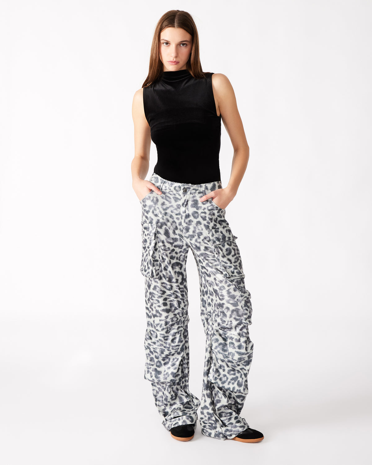 DUO Leopard Sequin Women's Utility Cargo Pants Steve Madden BLACK MULTI