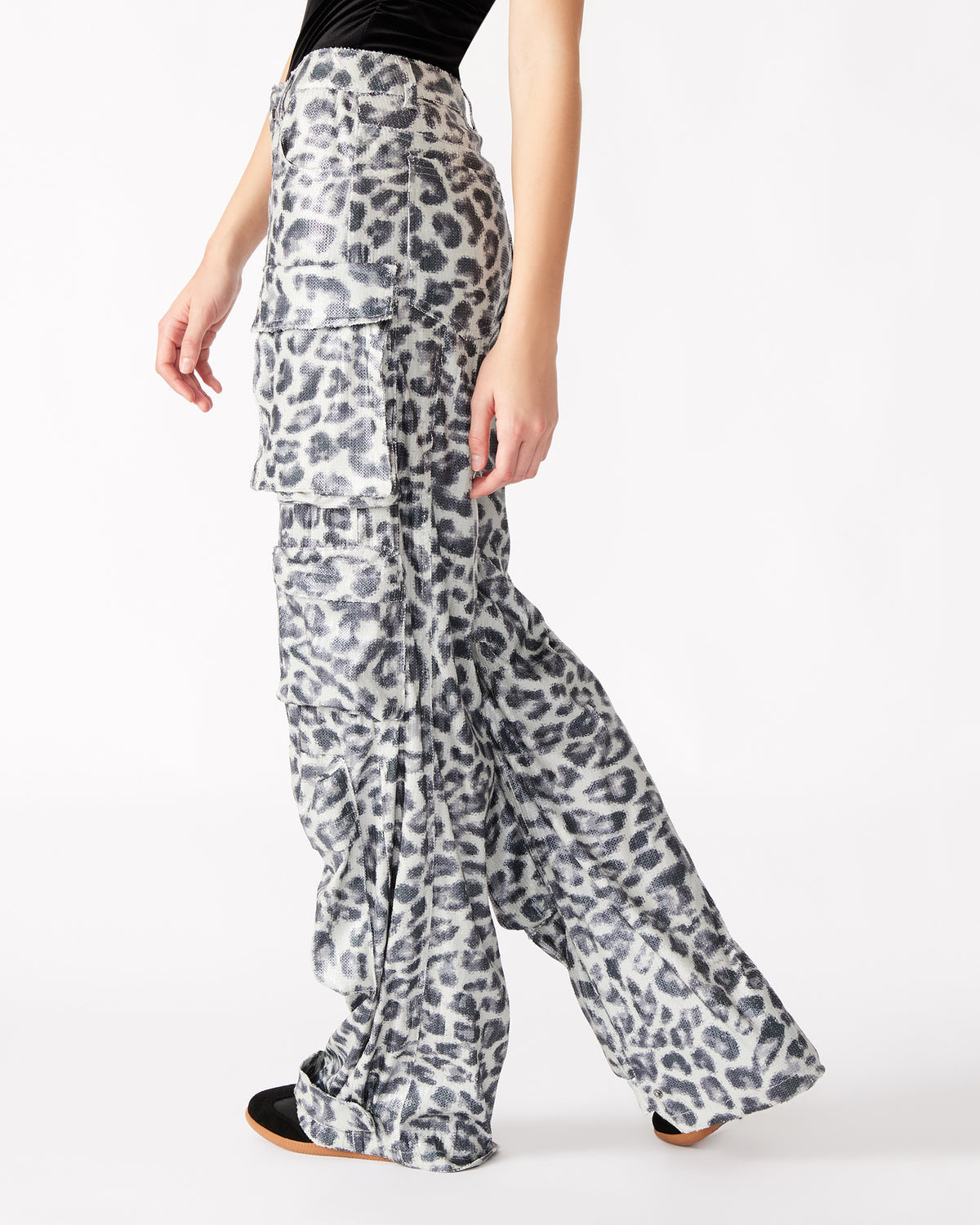 DUO Leopard Sequin Women's Utility Cargo Pants Steve Madden BLACK MULTI