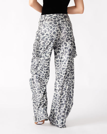 DUO Leopard Sequin Women's Utility Cargo Pants Steve Madden BLACK MULTI