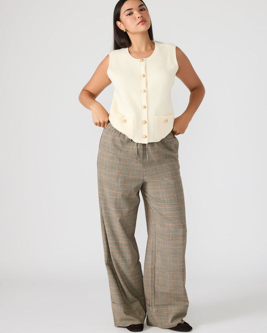 IDRA Brown Pull-On Tie-Front Cuffed Plaid Women's Pants Steve Madden BROWN