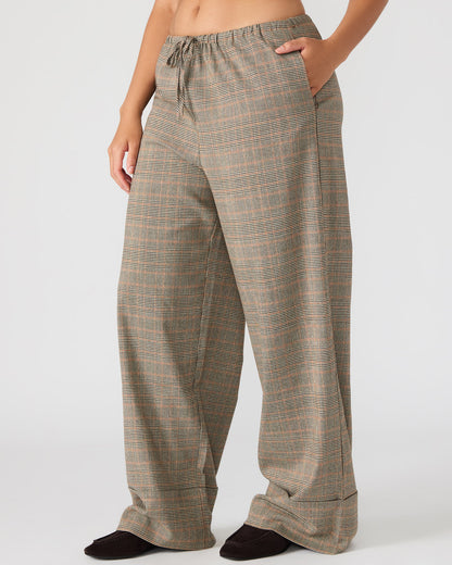IDRA Brown Pull-On Tie-Front Cuffed Plaid Women's Pants Steve Madden BROWN