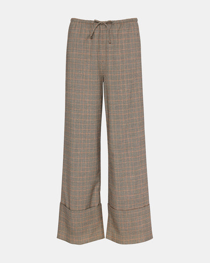 IDRA Brown Pull-On Tie-Front Cuffed Plaid Women's Pants Steve Madden BROWN