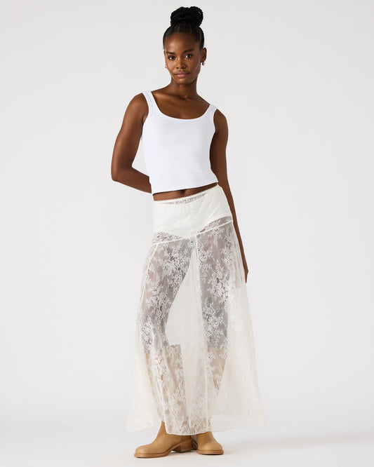 VEERA White Mesh Lace Flowy Maxi Skirt Steve Madden WHITE