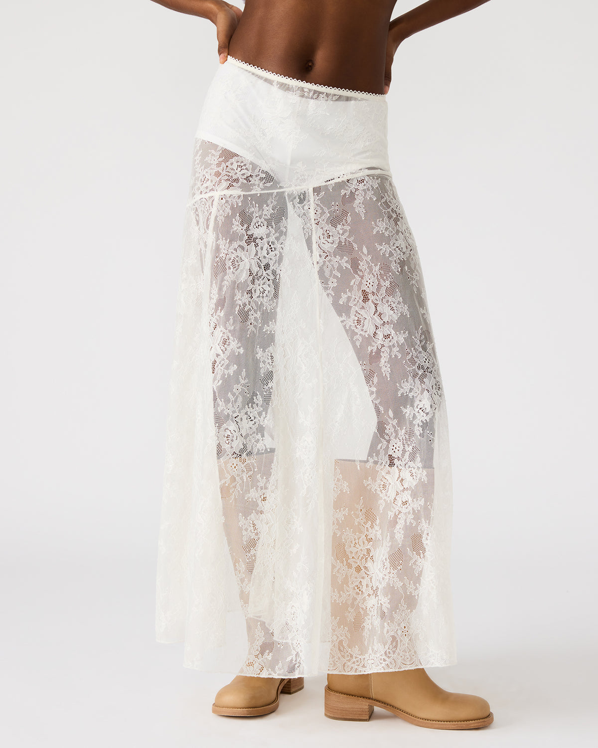 VEERA White Mesh Lace Flowy Maxi Skirt Steve Madden WHITE