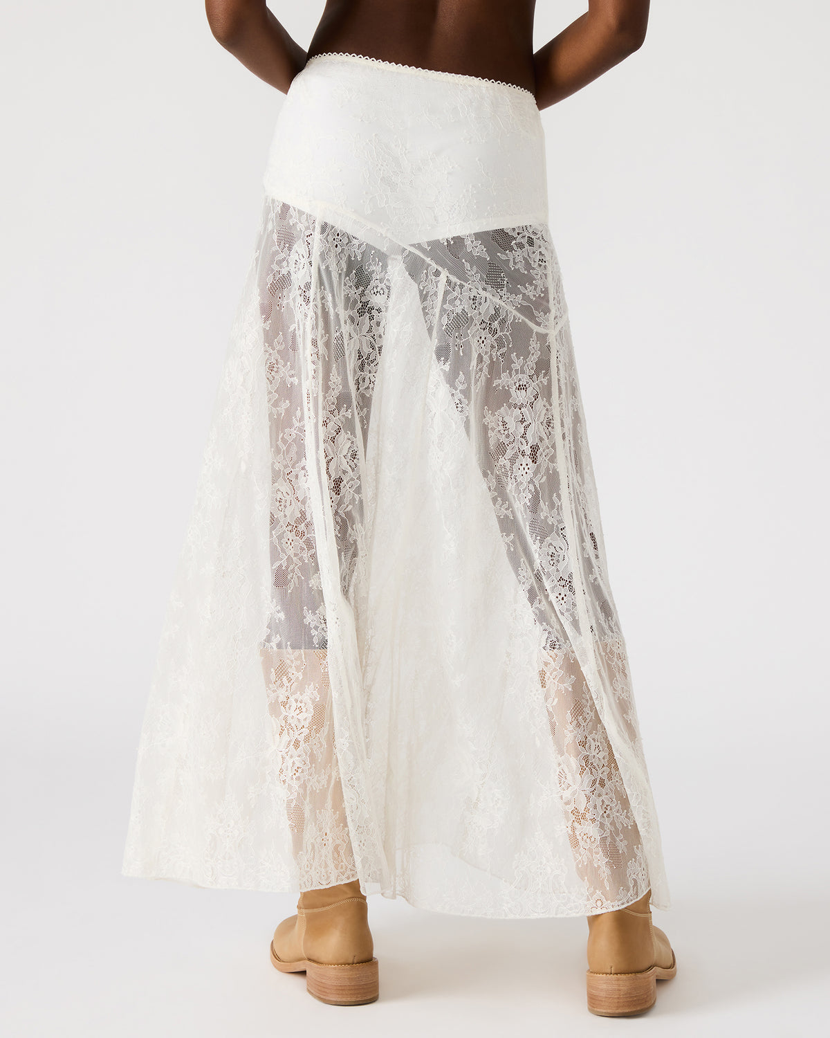 VEERA White Mesh Lace Flowy Maxi Skirt Steve Madden WHITE